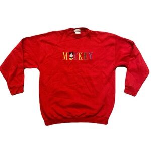 Vintage Disney Mickey Mouse Embroidered Red Crewneck Sweatshirt Large